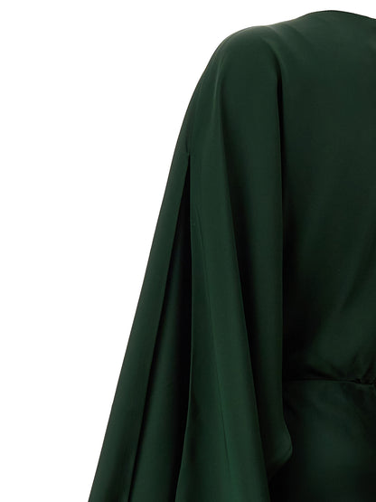 Norma Kamali Women's Flared Crew Neck Polyester Crepe Maxi Long Dress - Bicolour Green