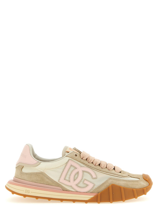 Athletic Sneakers by Dolce & Gabbana for women in suede calf leather & canvas multicolor & pink features an timeless silhouette from the Women's Athletic Suede Calf Leather & Canvas Sneakers collection, showcasing a timeless athletic style for a timeless look.