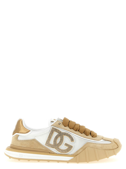 Athletic Sneakers by Dolce & Gabbana for women in tu polyamide & calfskin leather beige features an effortless chic silhouette, showcasing the signature athletic style of the Women's Athletic TU Polyamide & Calfskin Leather Sneakers collection with a truly effortless chic finish.