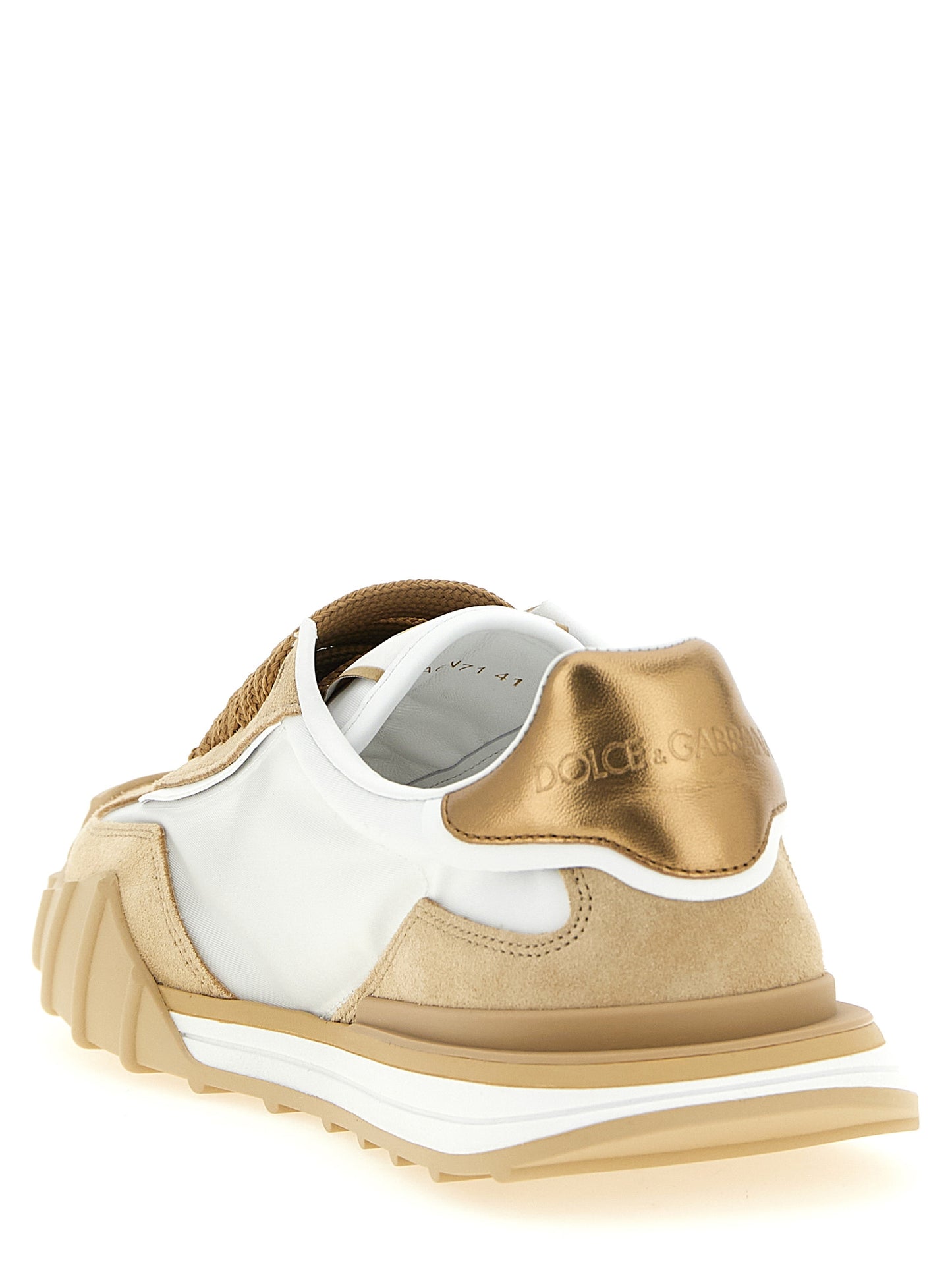 Athletic Sneakers by Dolce & Gabbana for women in tu polyamide & calfskin leather beige features an exquisite silhouette, showcasing the premium athletic style of the Women's Athletic TU Polyamide & Calfskin Leather Sneakers with an exquisite finish.