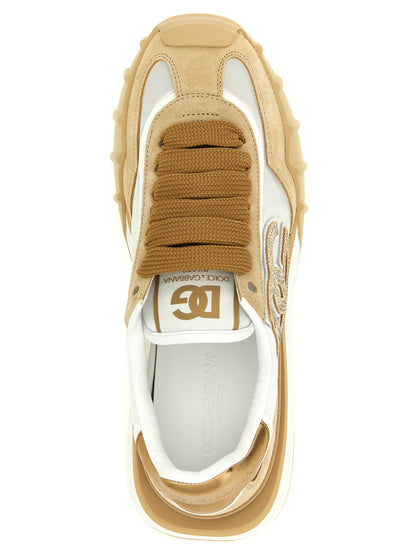 Athletic Sneakers by Dolce & Gabbana for women in tu polyamide & calfskin leather beige presents a sleek silhouette, perfectly capturing the athletic style essence of Women's Athletic TU Polyamide & Calfskin Leather Sneakers with its sleek design and premium finish.