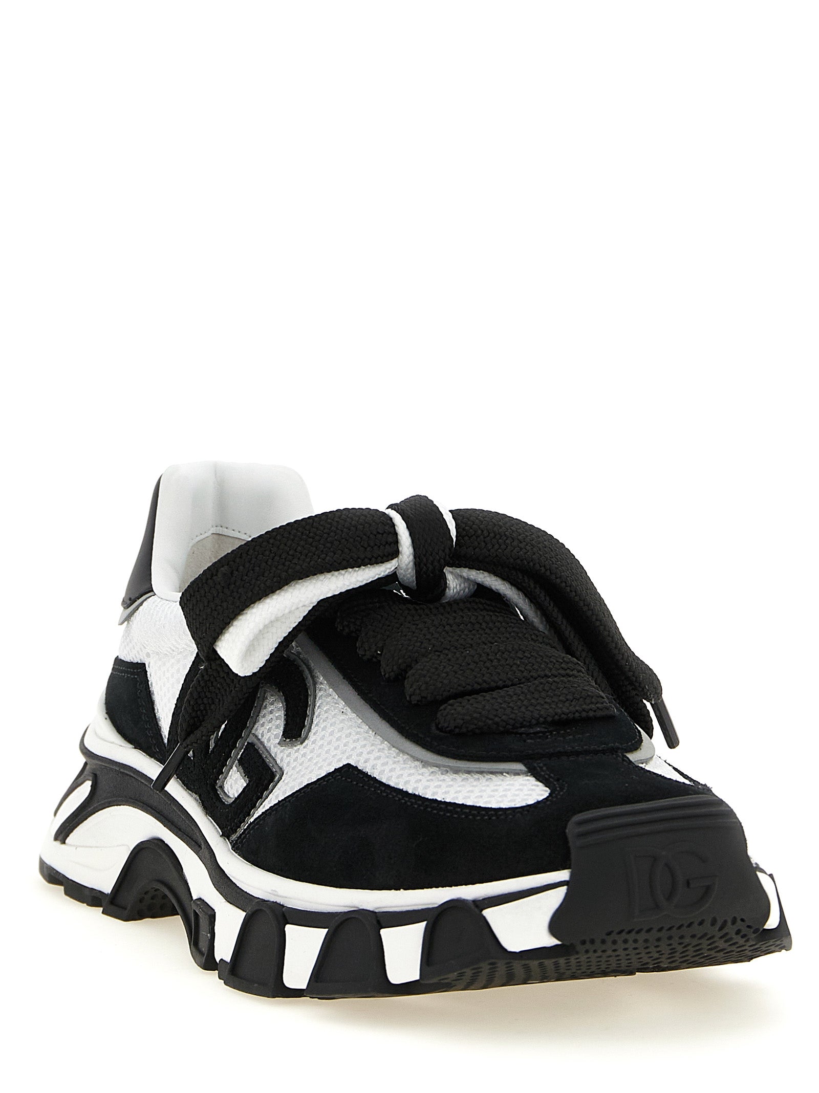 Athletic Sneakers by Dolce & Gabbana for women in tu polyester & suede calf leather bicolour, black & white presents a sleek silhouette, perfectly capturing the athletic style essence of Women's Athletic TU Polyester & Suede Calf Leather Sneakers with its sleek design and premium finish.