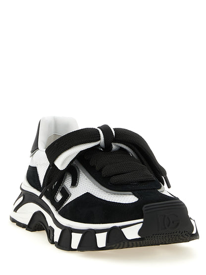 Athletic Sneakers by Dolce & Gabbana for women in tu polyester & suede calf leather bicolour, black & white presents a sleek silhouette, perfectly capturing the athletic style essence of Women's Athletic TU Polyester & Suede Calf Leather Sneakers with its sleek design and premium finish.