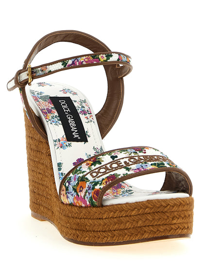 Wedge Ankle Strap Sandals by Dolce & Gabbana for women in tu polyamide leather & cotton multicolor, floral & print features an exquisite silhouette, showcasing the exquisite Women's TU Polyamide Leather & Cotton Wedge Ankle Strap Sandals with a wedge and .