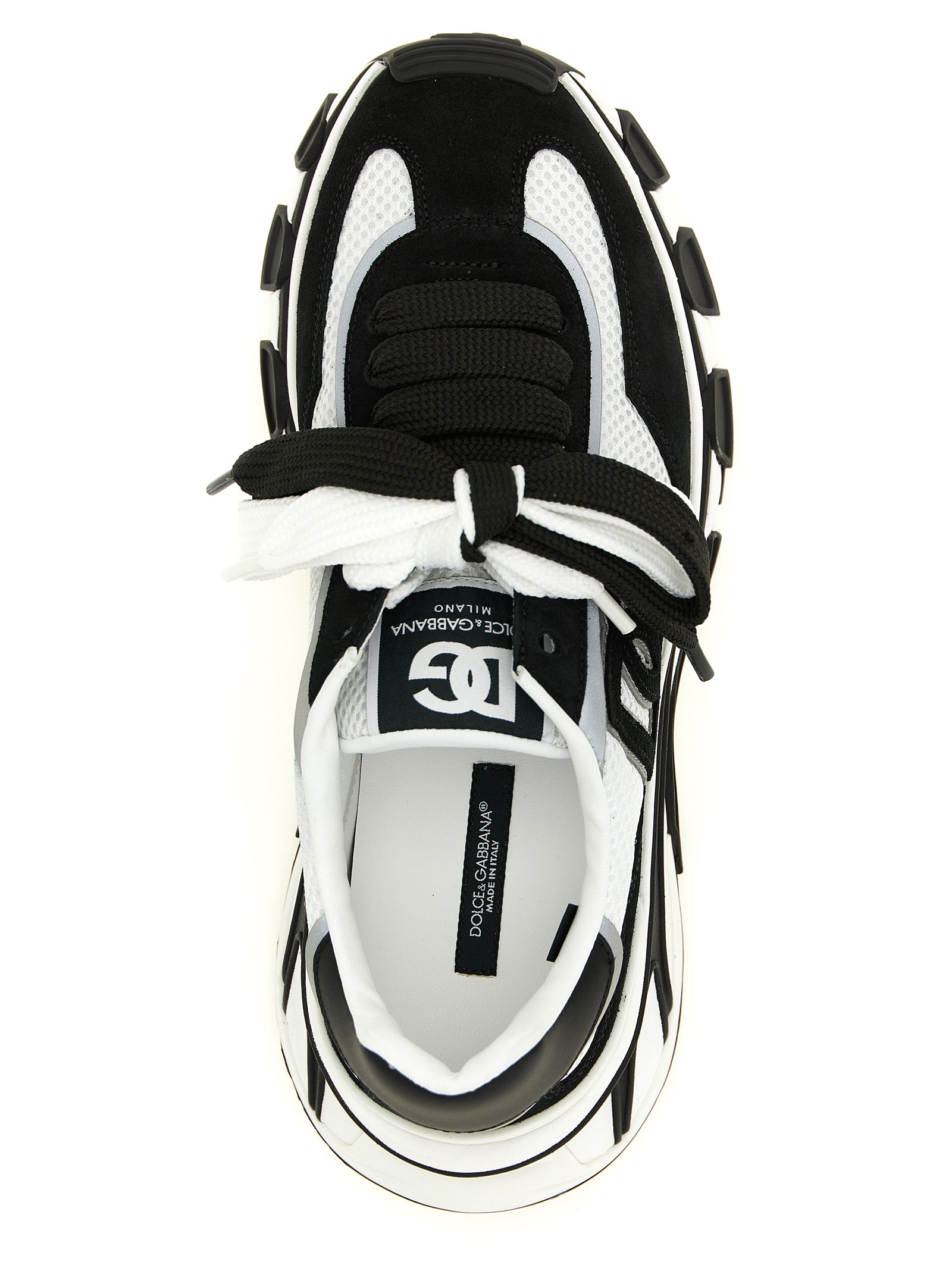 Athletic Sneakers by Dolce & Gabbana for women in tu polyester & suede calf leather bicolour, black & white features an effortless chic silhouette, showcasing the signature athletic style of the Women's Athletic TU Polyester & Suede Calf Leather Sneakers collection with a truly effortless chic finish.