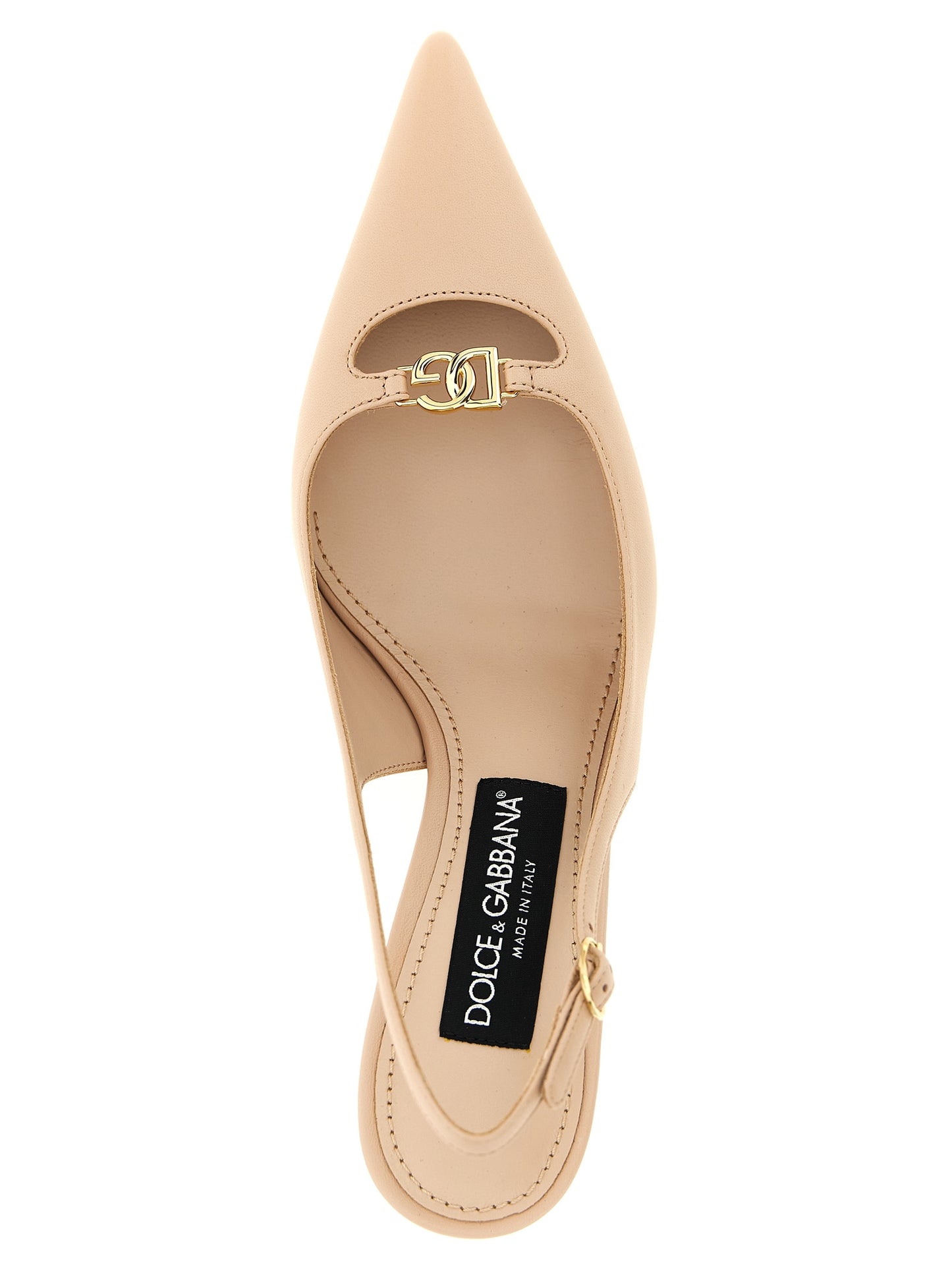 Mid-Heel Slingback Pumps Heels by Dolce & Gabbana for women in nappa lamb leather gold, multicolor, pink & signature features a effortless chic silhouette, showcasing the Women's Nappa Lamb Leather Mid-Heel Slingback Pumps Heels design with a effortless chic mid-heel and pointed toe style for a effortless chic finish.