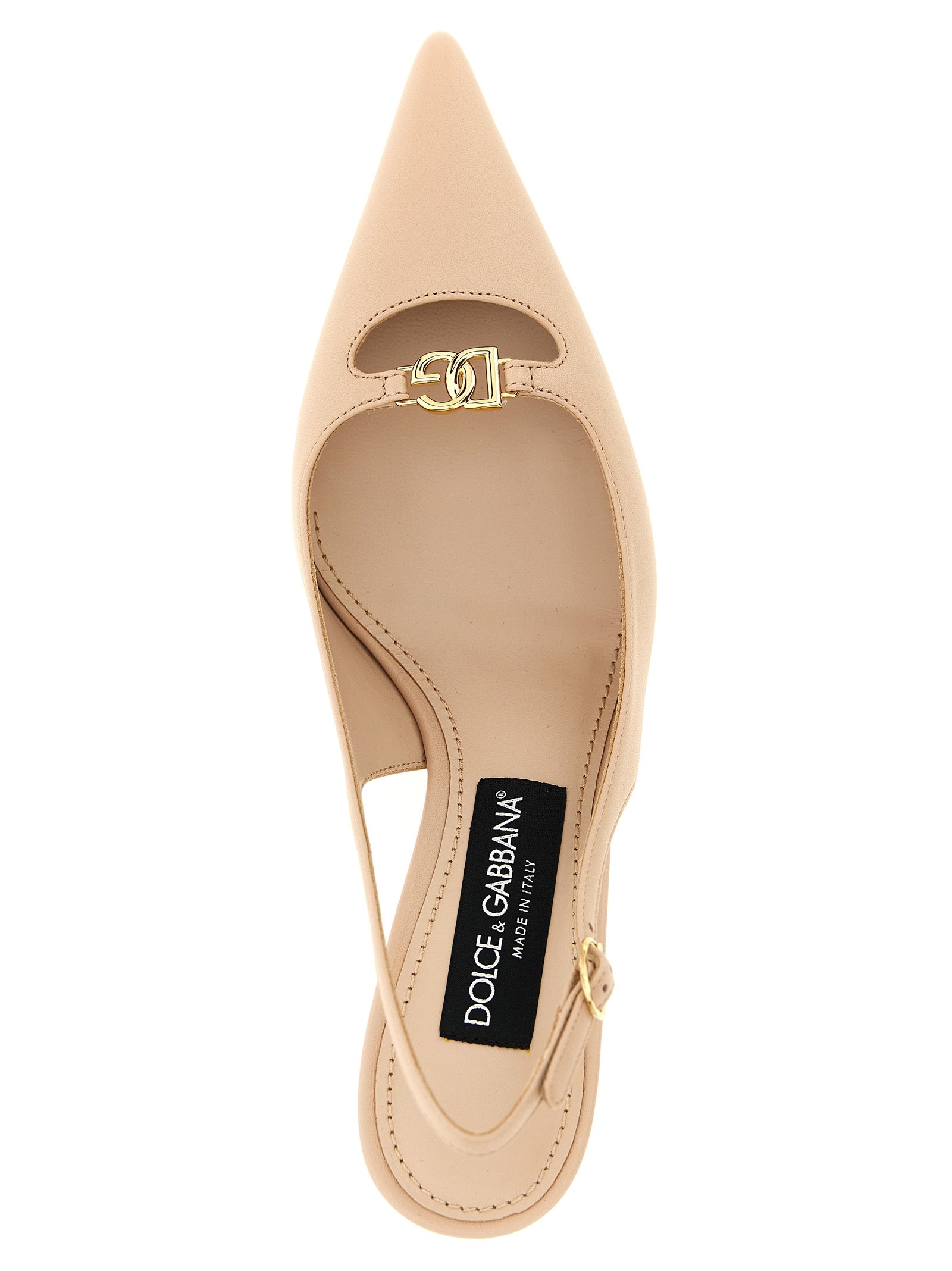 Mid-Heel Slingback Pumps Heels by Dolce & Gabbana for women in nappa lamb leather gold, multicolor, pink & signature features a effortless chic silhouette, showcasing the Women's Nappa Lamb Leather Mid-Heel Slingback Pumps Heels design with a effortless chic mid-heel and pointed toe style for a effortless chic finish.