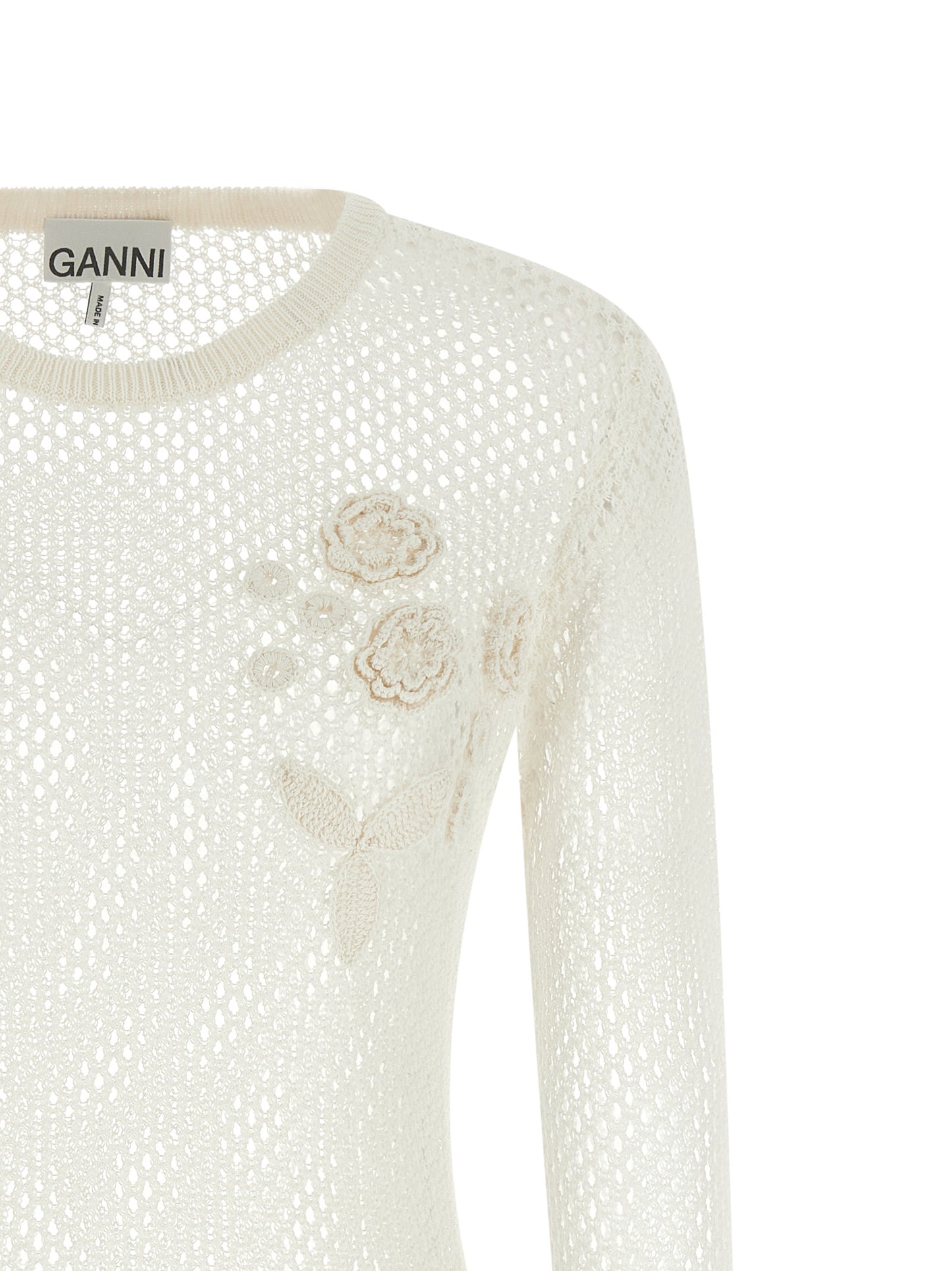 Cardigan by Ganni for women in organic cotton white & floral features an crisp silhouette, showcasing a sophisticated and detail for a truly crisp finish.