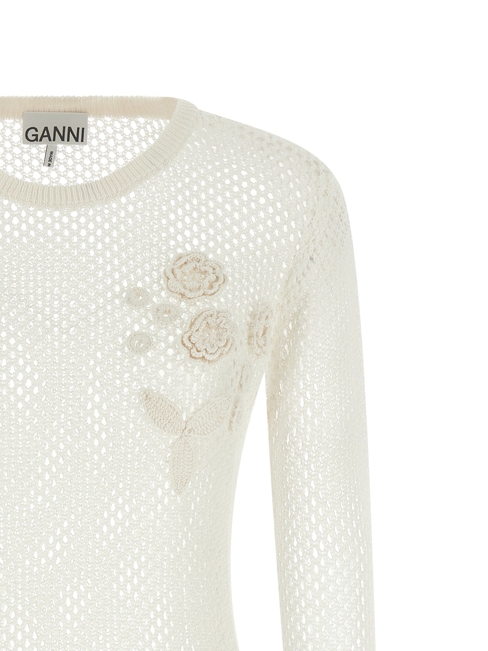 Cardigan by Ganni for women in organic cotton white & floral features an crisp silhouette, showcasing a sophisticated and detail for a truly crisp finish.