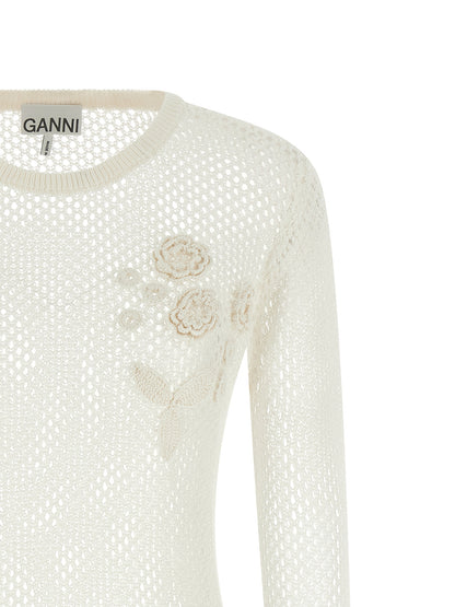 Cardigan by Ganni for women in organic cotton white & floral features an crisp silhouette, showcasing a sophisticated and detail for a truly crisp finish.