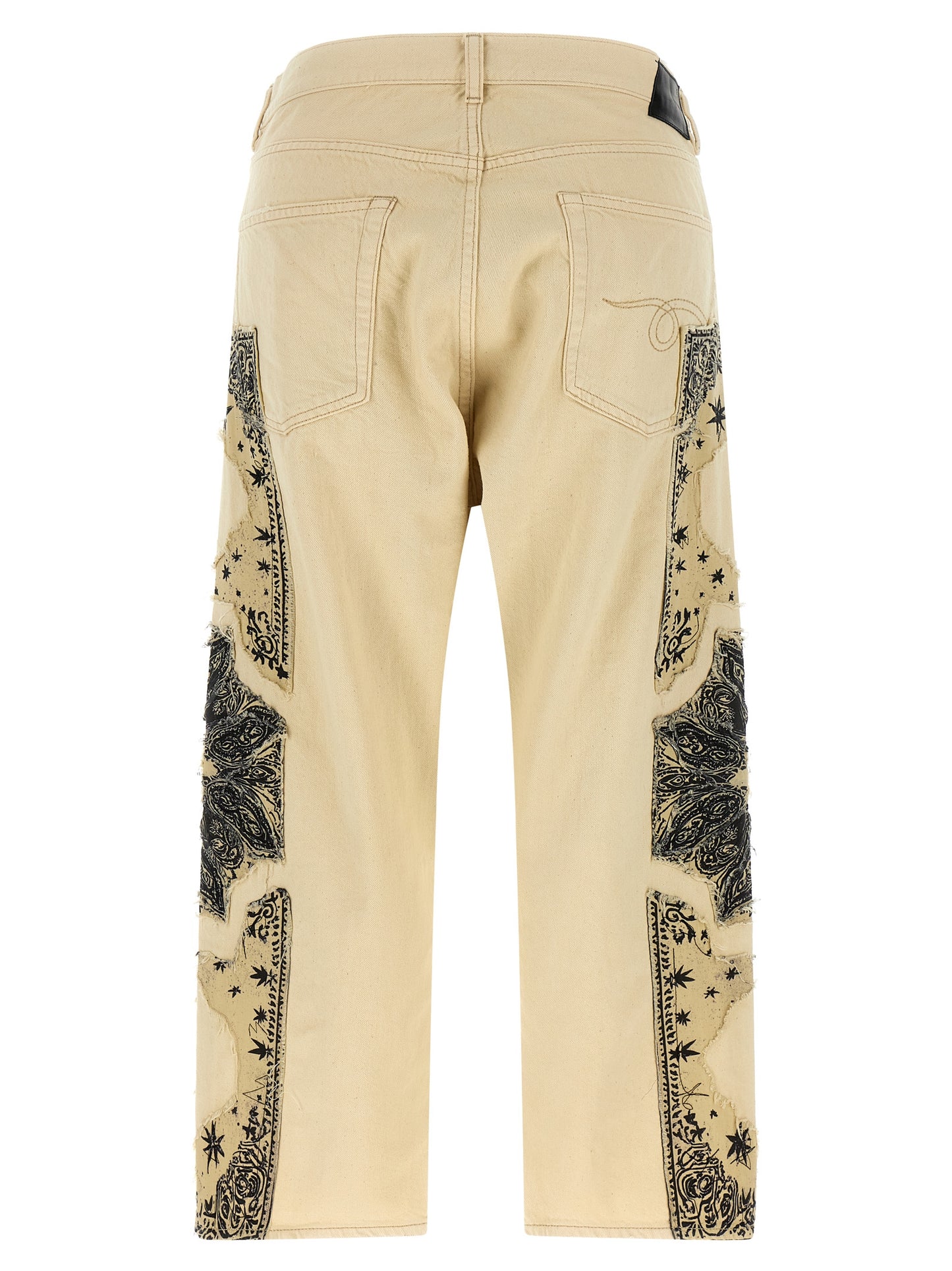R13 Women's Straight Leg Regular Fit Wide Denim Cotton Jeans - Beige Signature Print