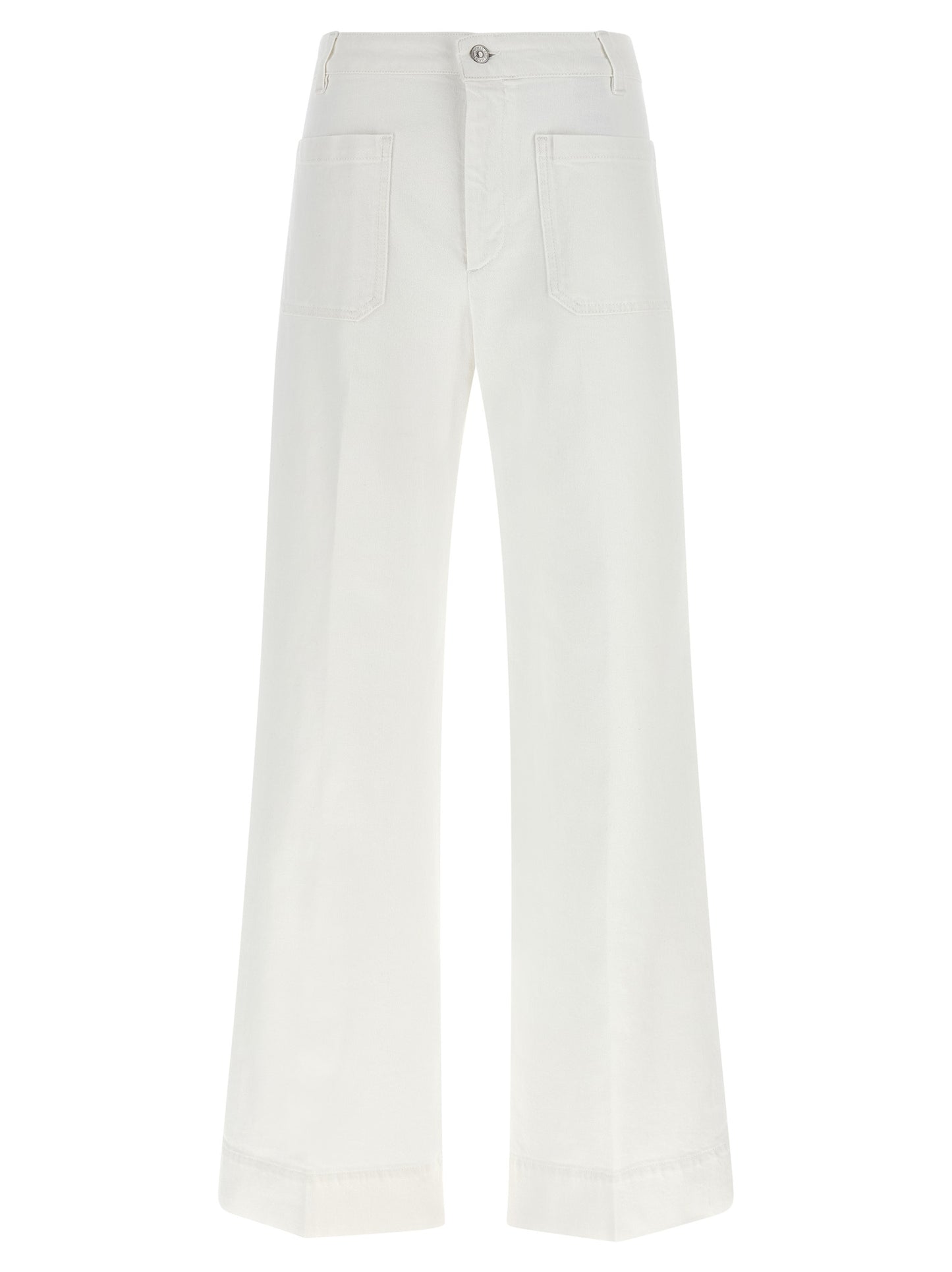Jeans by Victoria Beckham for women in stretch denim cotton white features an refined tailoring silhouette, showcasing a premium flared & wide with a high rise and long cut for a refined tailoring look.