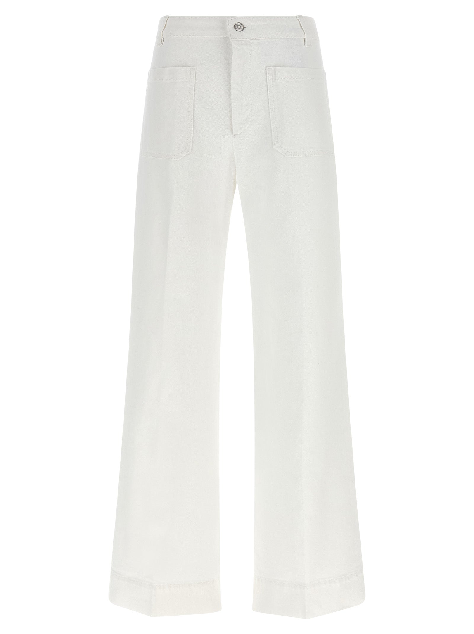 Jeans by Victoria Beckham for women in stretch denim cotton white features an refined tailoring silhouette, showcasing a premium flared & wide with a high rise and long cut for a refined tailoring look.