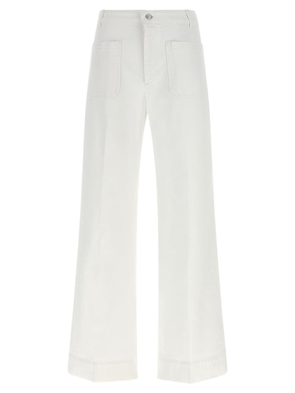 Jeans by Victoria Beckham for women in stretch denim cotton white features an refined tailoring silhouette, showcasing a premium flared & wide with a high rise and long cut for a refined tailoring look.