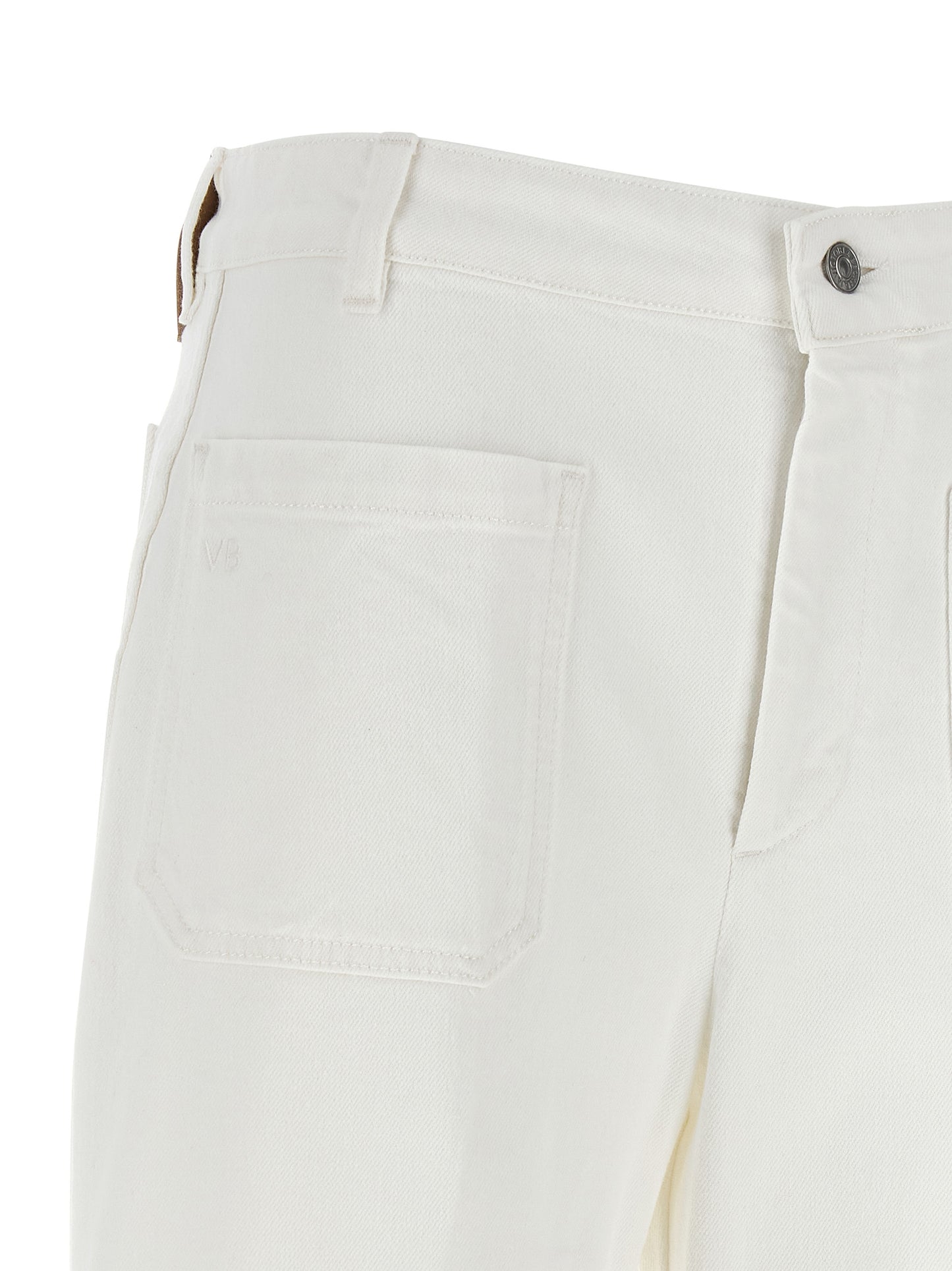 Jeans by Victoria Beckham for women in stretch denim cotton white features an sophisticated high rise and flared & wide with a precise long, creating a sophisticated and sophisticated silhouette.