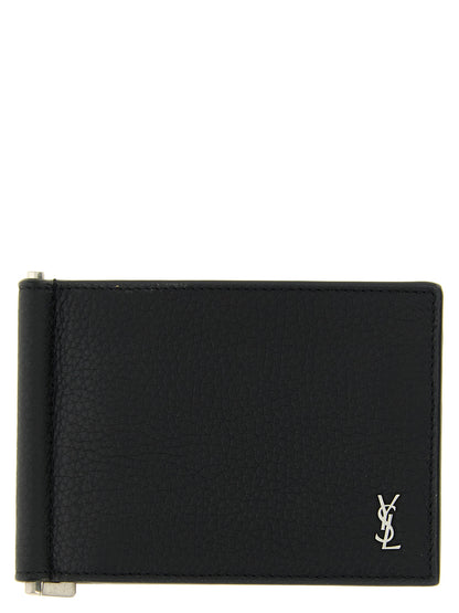 Cardholder Wallet by Saint Laurent for men in calfskin leather black showcases a distinguished silhouette, artfully capturing the essence of the distinguished Cassandre Calfskin Leather Cardholder Wallet design with functional card-organization.