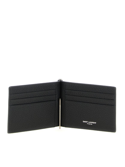 Cardholder Wallet by Saint Laurent for men in calfskin leather black presents a streamlined silhouette, showcasing the sophisticated design of the Cassandre Calfskin Leather Cardholder Wallet collection with functional card-organization.