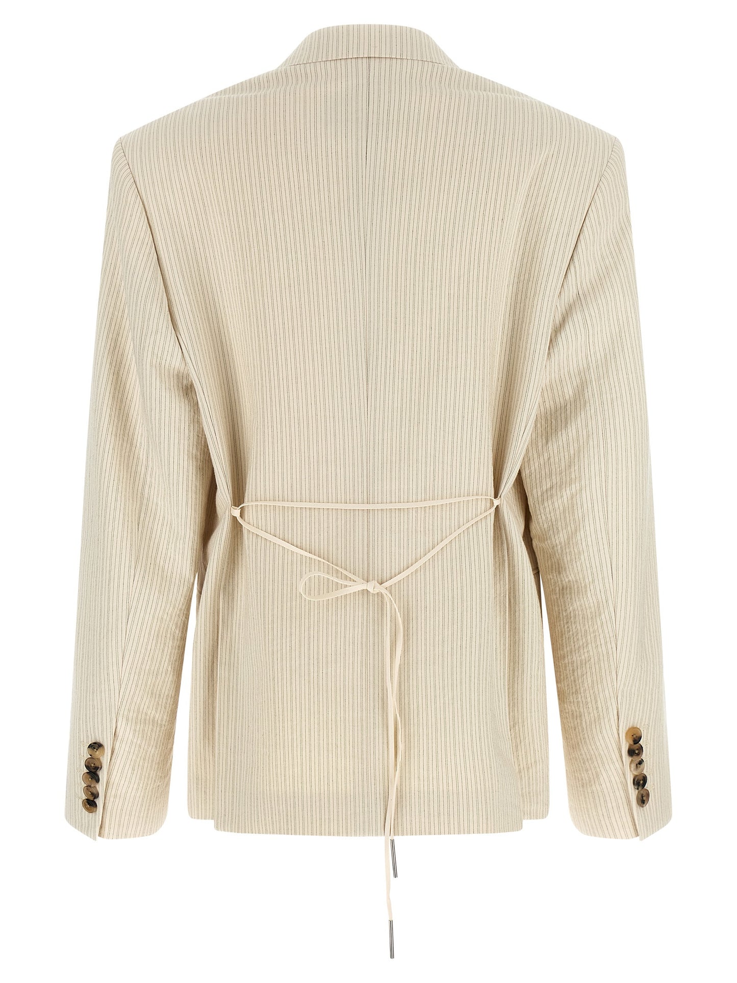 Blazer by Dries Van Noten for women in cotton beige, horn & striped showcases a discerning silhouette, elegantly detailed with a sophisticated and premium for a truly discerning finish.