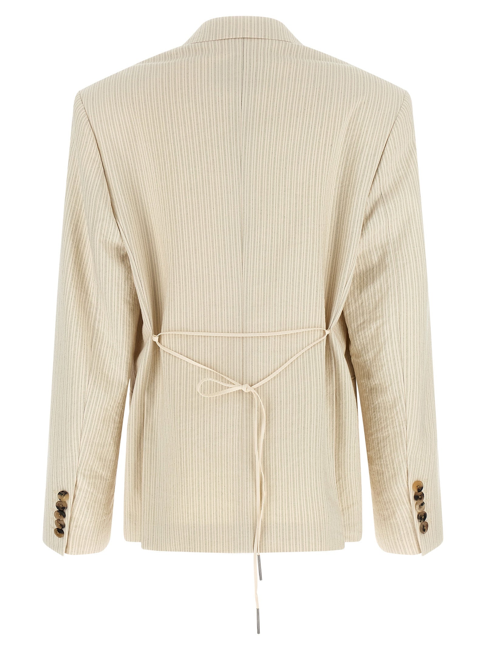 Blazer by Dries Van Noten for women in cotton beige, horn & striped showcases a discerning silhouette, elegantly detailed with a sophisticated and premium for a truly discerning finish.