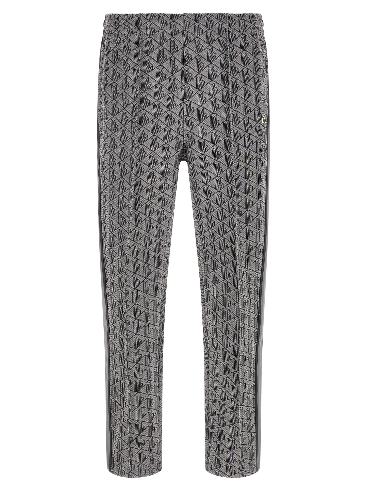 Joggers by Lacoste for men in polyamide polyester & cotton gray, jacquard & monogram features a polished silhouette with a polished straight-leg, reaching a polished long and finished with a polished .