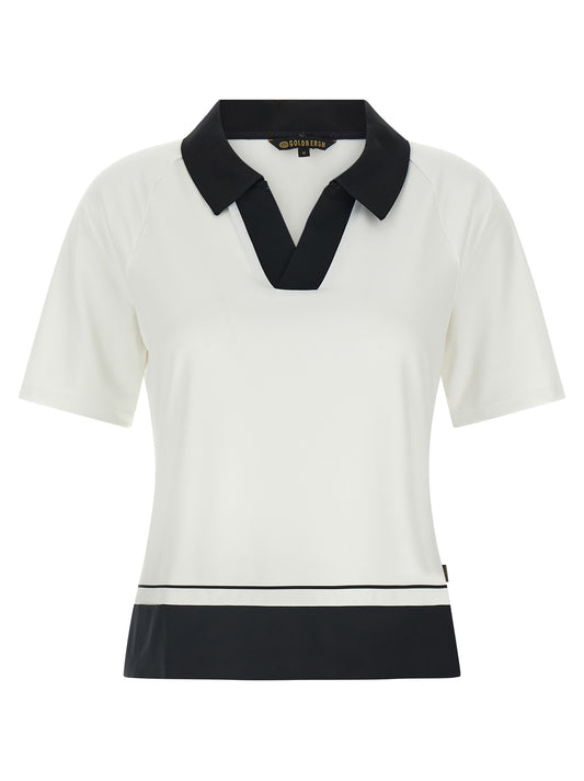 Polo Shirt by GOLDBERGH for women in stretch polyester bicolour, black & white presents a distinguished silhouette, showcasing a sophisticated and distinguished short-sleeve for a truly distinguished finish.