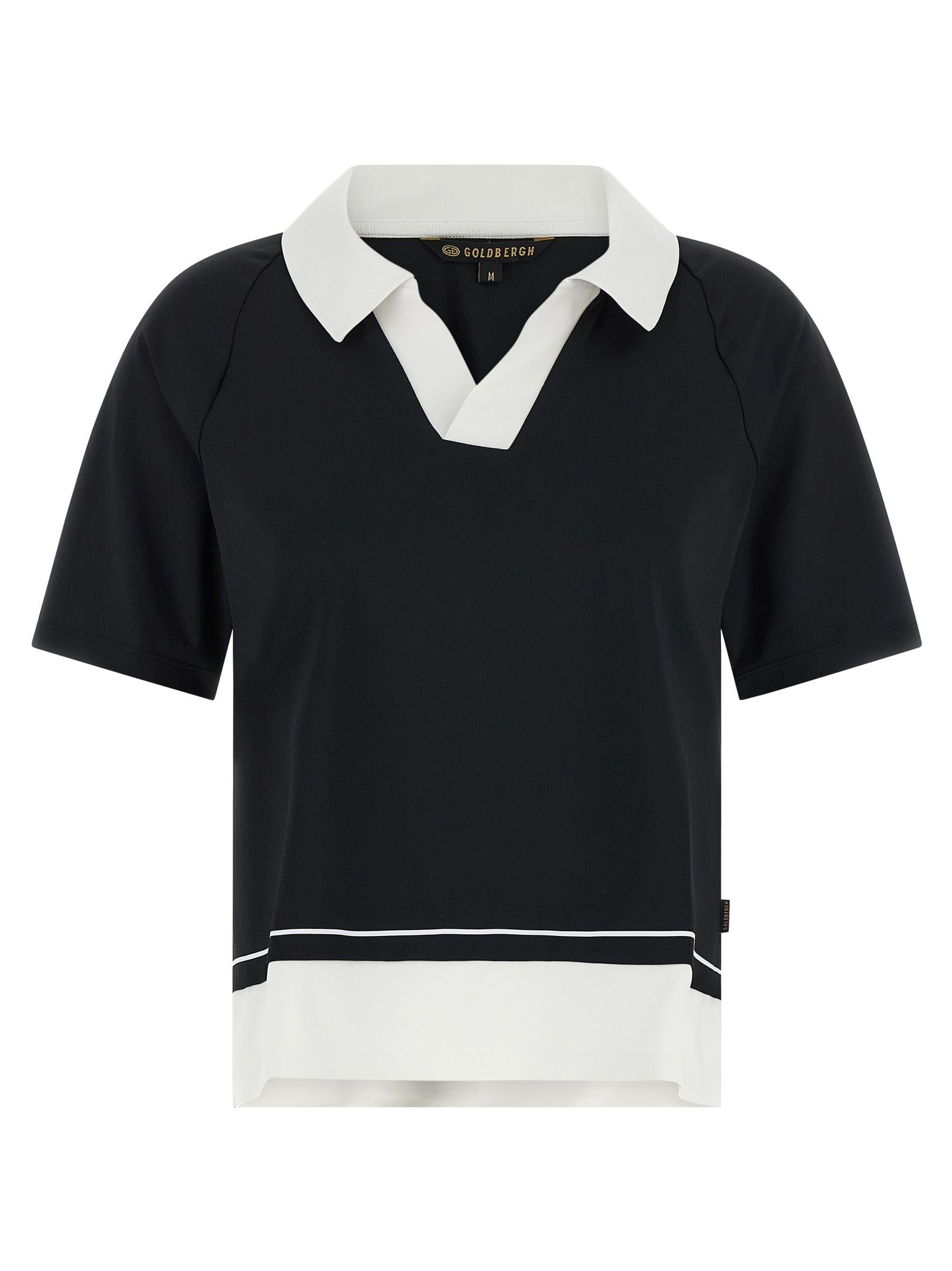 This Polo Shirt by GOLDBERGH for women in stretch polyester bicolour, black & white presents a flawless silhouette, showcasing flawless short-sleeve detailing and a refined for a truly flawless aesthetic.