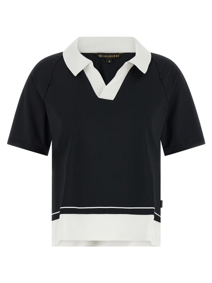 This Polo Shirt by GOLDBERGH for women in stretch polyester bicolour, black & white presents a flawless silhouette, showcasing flawless short-sleeve detailing and a refined for a truly flawless aesthetic.