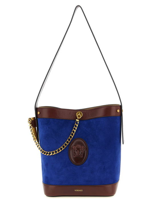 Versace Medusa Calfskin Leather Shoulder Bucket Bag - Blue