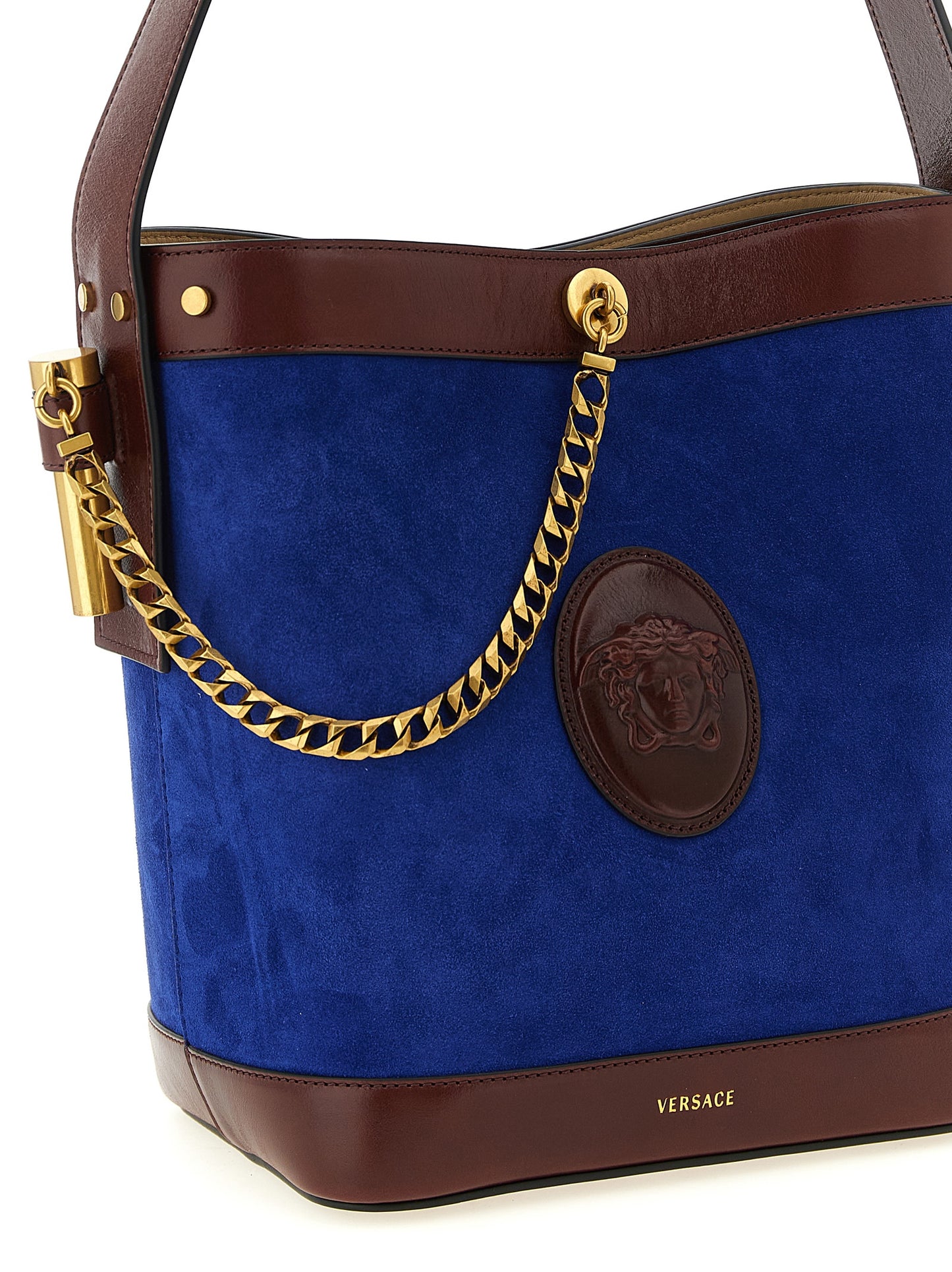 Versace Medusa Calfskin Leather Shoulder Bucket Bag - Blue