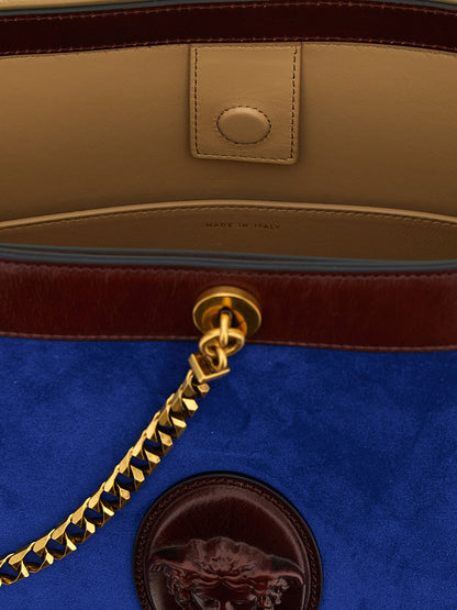 Versace Medusa Calfskin Leather Shoulder Bucket Bag - Blue