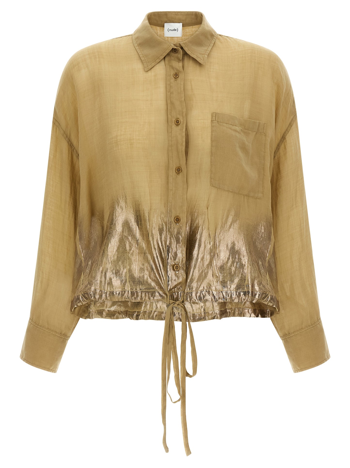 Blouse by NUDE for women in linen brown & nude features an polished silhouette, showcasing a sophisticated and long-sleeve detail for a truly polished finish.
