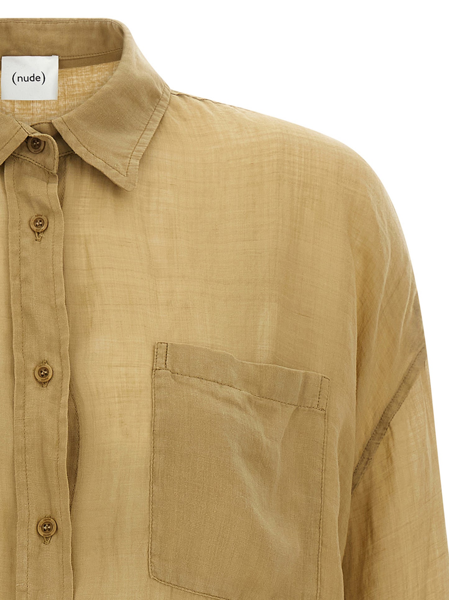 Blouse by NUDE for women in linen brown & nude showcases a sleek silhouette, elegantly detailed with a sleek and for a sleek finish.
