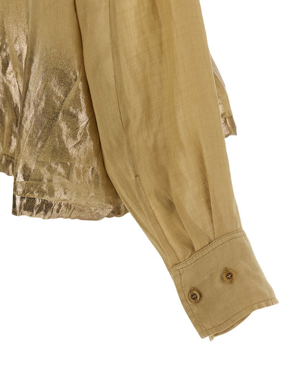 Blouse by NUDE for women in linen brown & nude showcases a sublime silhouette, artfully detailed with a sublime and for a sophisticated, sublime finish.