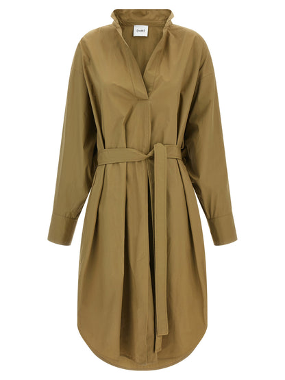 Dress by NUDE for women in cotton brown & nude presents a sinuous silhouette, showcasing a sophisticated and long-sleeve detailed with a sinuous midi for a refined finish.