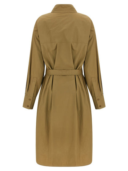 Dress by NUDE for women in cotton brown & nude showcases a striking silhouette, elegantly detailed with a , refined , and a striking midi for a striking finish.