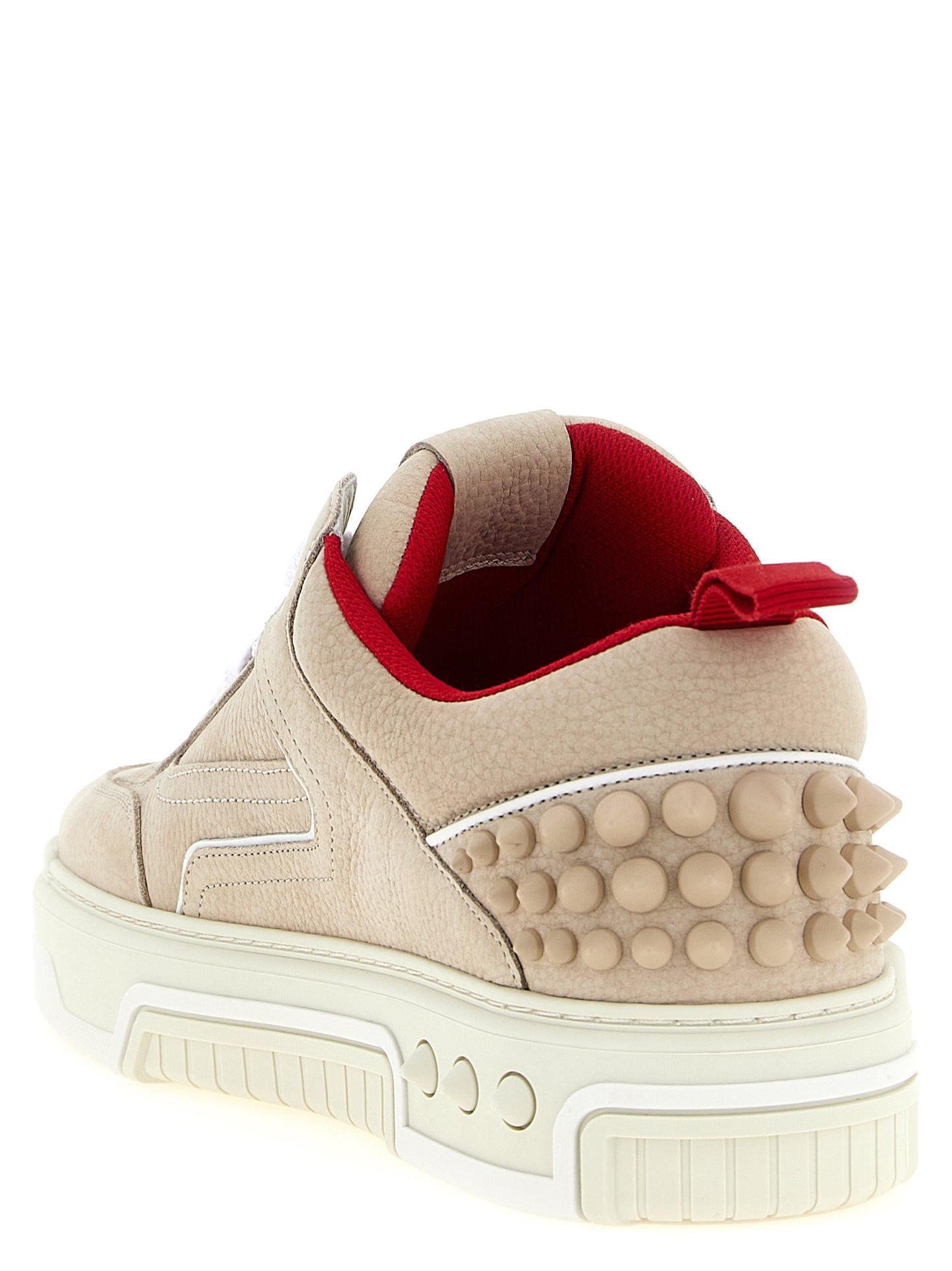 Athletic Sneakers by Christian Louboutin for men in calfskin & goat leather beige, signature & monogram features an effortless chic silhouette, showcasing the signature athletic style of the De Poudre Men's Athletic Calfskin & Goat Leather Sneakers collection with a truly effortless chic finish.