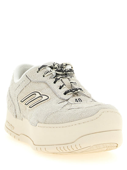 Sneakers by Balenciaga for women in cowhide suede leather beige & signature presents a sumptuous silhouette, artfully capturing the essence of the Icon Women's Fashion Cowhide Suede Leather Sneakers with its sumptuous fashion style design.