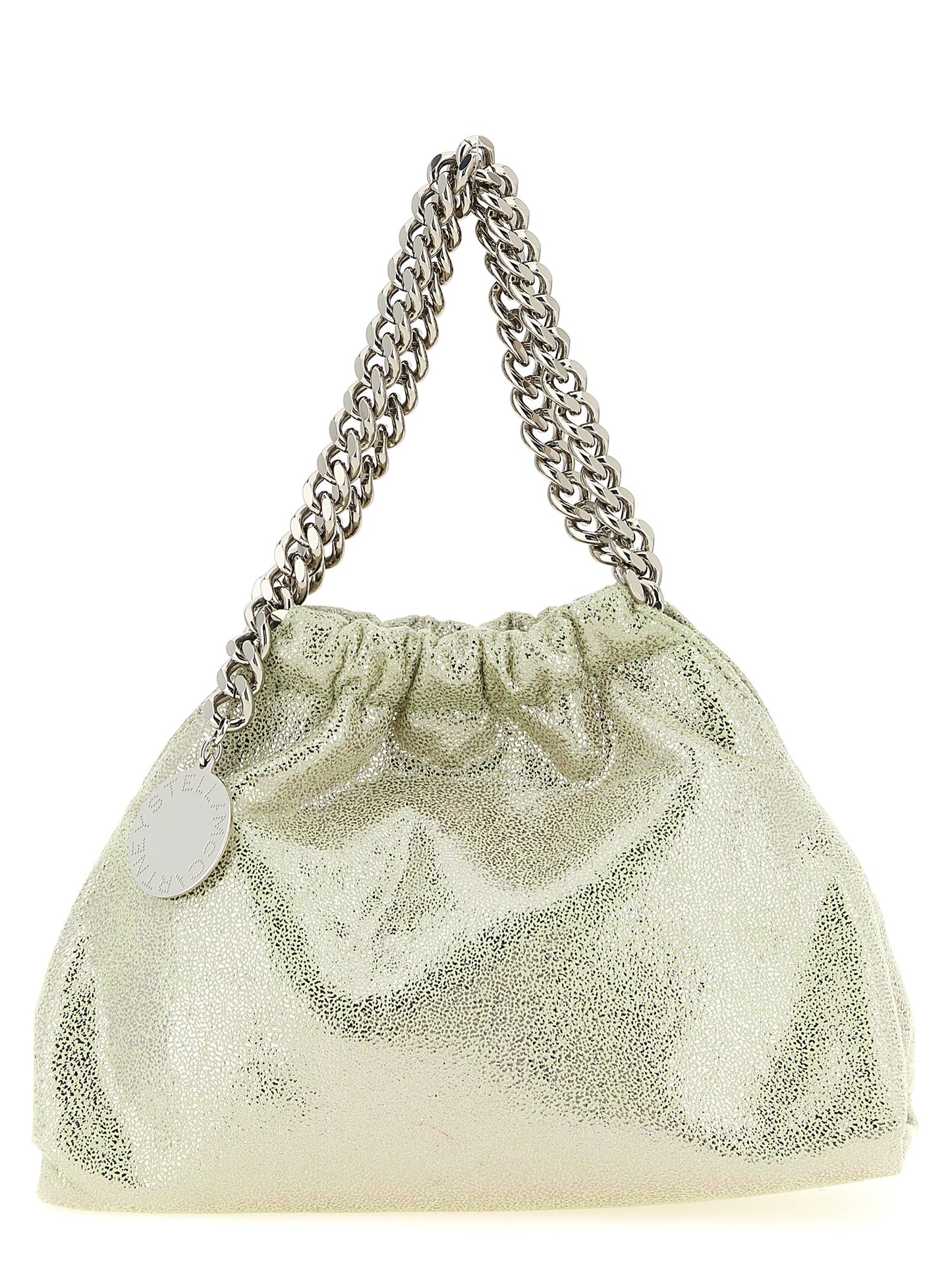 Mini Drawstring Handbag by Stella McCartney for women in stretch polyester bicolour & green features a refined silhouette, showcasing a secure drawstring, organized , and versatile for a refined finish.