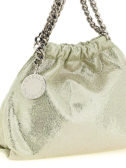 Mini Drawstring Handbag by Stella McCartney for women in stretch polyester bicolour & green features a signature silhouette, showcasing a secure drawstring and signature with versatile for a sophisticated look.