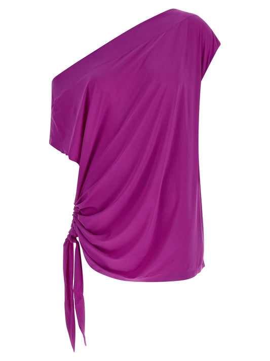 Dress by GOLDBERGH for women in polyamide satin purple features an sultry silhouette defined by a and short-sleeve, falling to an sultry short for a sultry look.