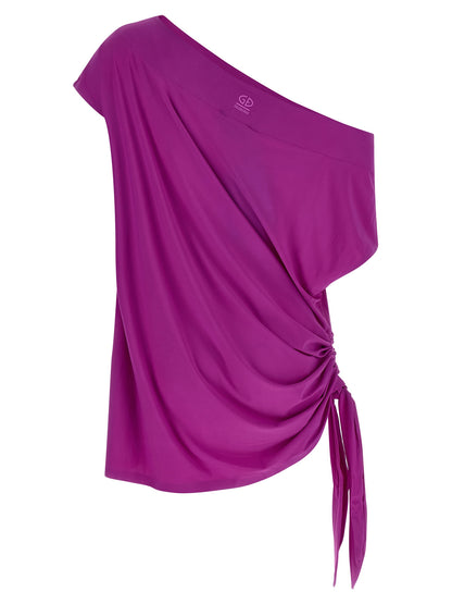 Dress by GOLDBERGH for women in polyamide satin purple presents a sinuous silhouette, showcasing a sophisticated and detailed with a sinuous short for a refined finish.