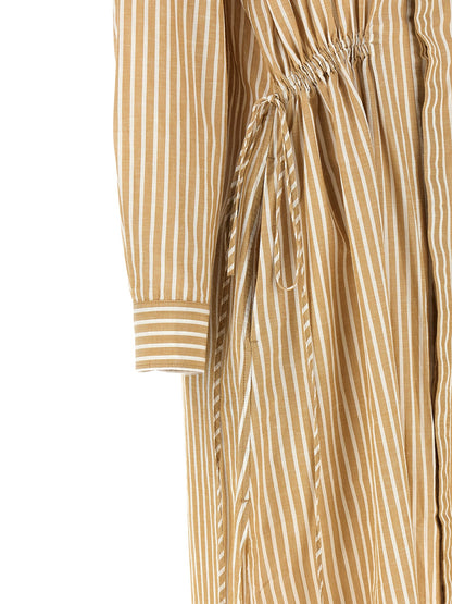 Dress by Polo Ralph Lauren for women in linen & cotton beige & striped showcases a striking silhouette, elegantly detailed with a , refined , and a striking midi for a striking finish.