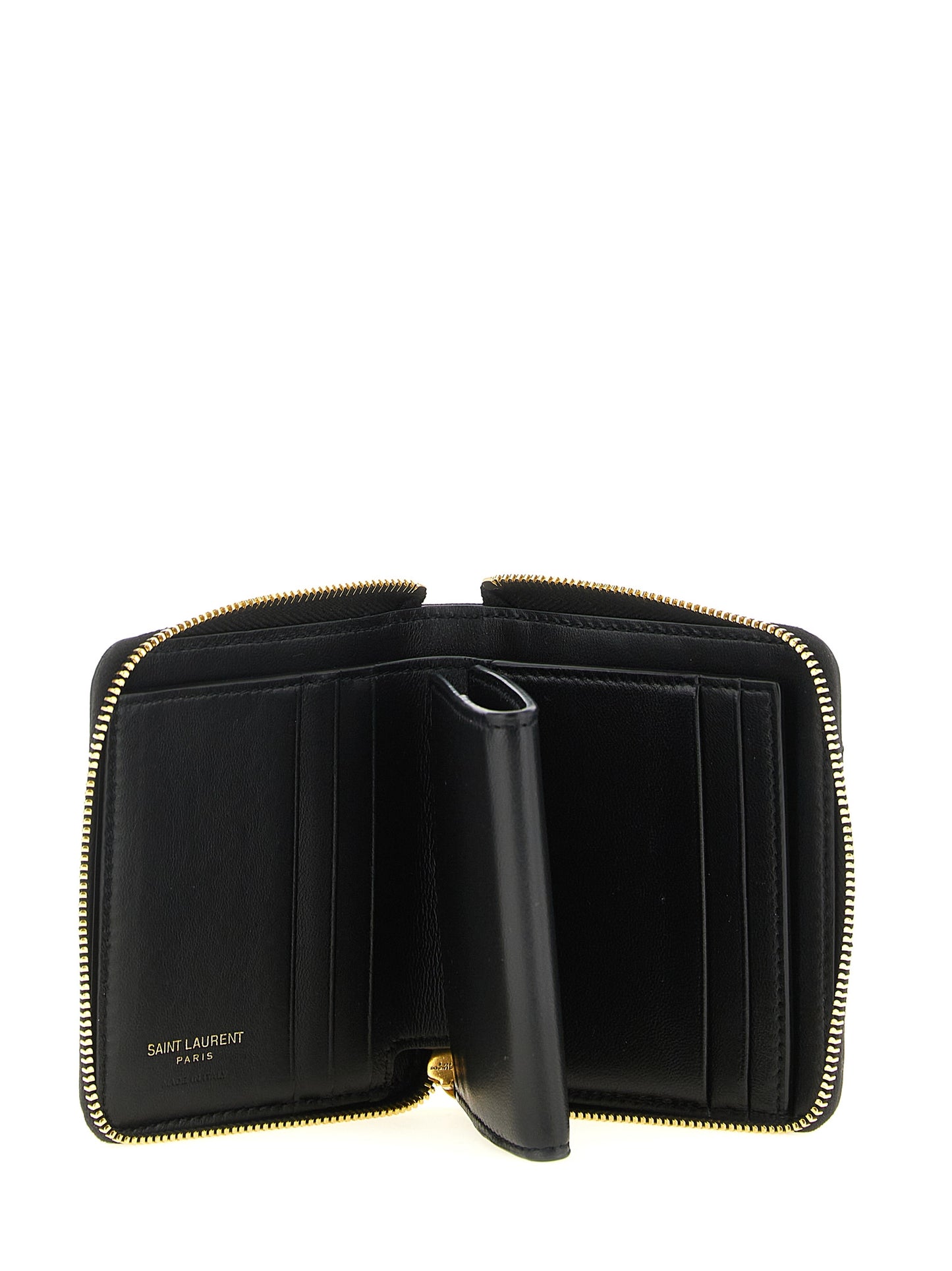 Cardholder Card Case by Saint Laurent for women in lamb leather black features a sleek silhouette, showcasing the sleek design of the Cassandre Pegaso Lamb Leather Cardholder Card Case with functional card-organization for a premium look.