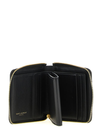 Cardholder Card Case by Saint Laurent for women in lamb leather black features a sleek silhouette, showcasing the sleek design of the Cassandre Pegaso Lamb Leather Cardholder Card Case with functional card-organization for a premium look.