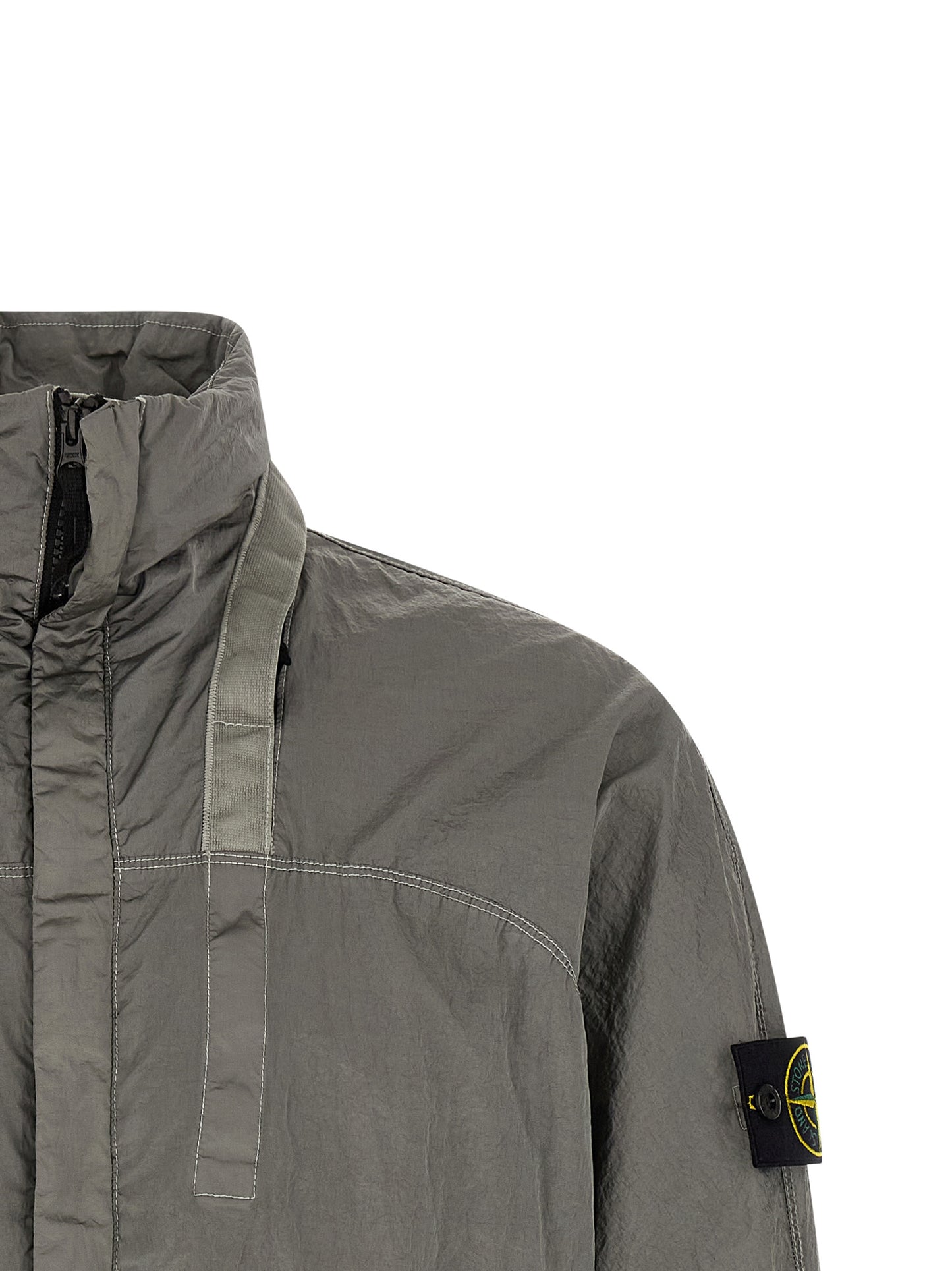 Hooded Bomber Jacket by Stone Island for men in nylon gray features an contemporary silhouette, showcasing a sophisticated hooded neckline and contemporary hooded for a truly refined look.