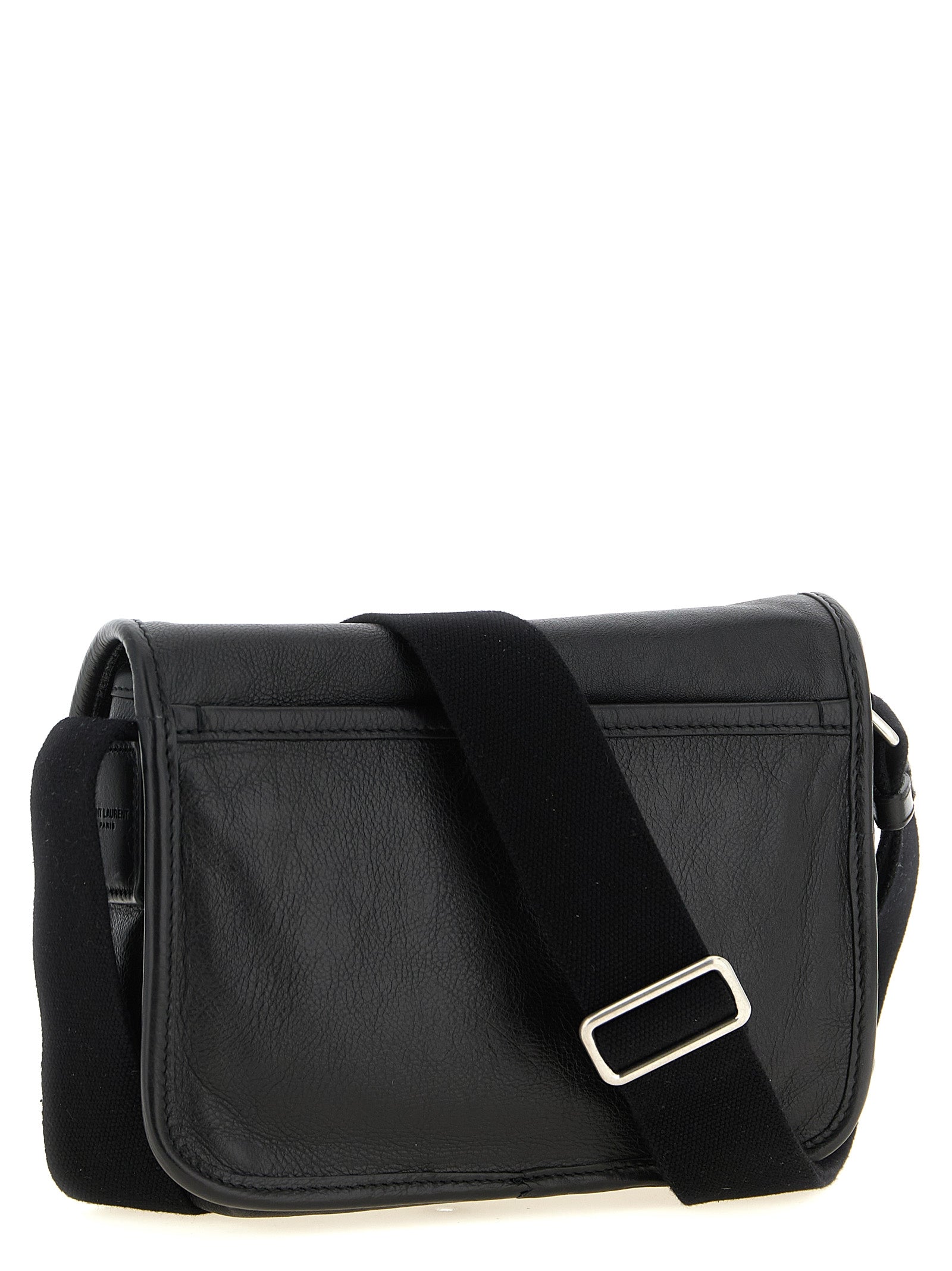 Small Crossbody Messenger Bag by Saint Laurent for men in calfskin leather black features a statement-making Cassandre Essence Niki Calfskin Leather Small Crossbody Messenger Bag design with a secure flap & magnetic, statement-making , and versatile crossbody-strap, shoulder-strap & adjustable-strap for a sophisticated look.