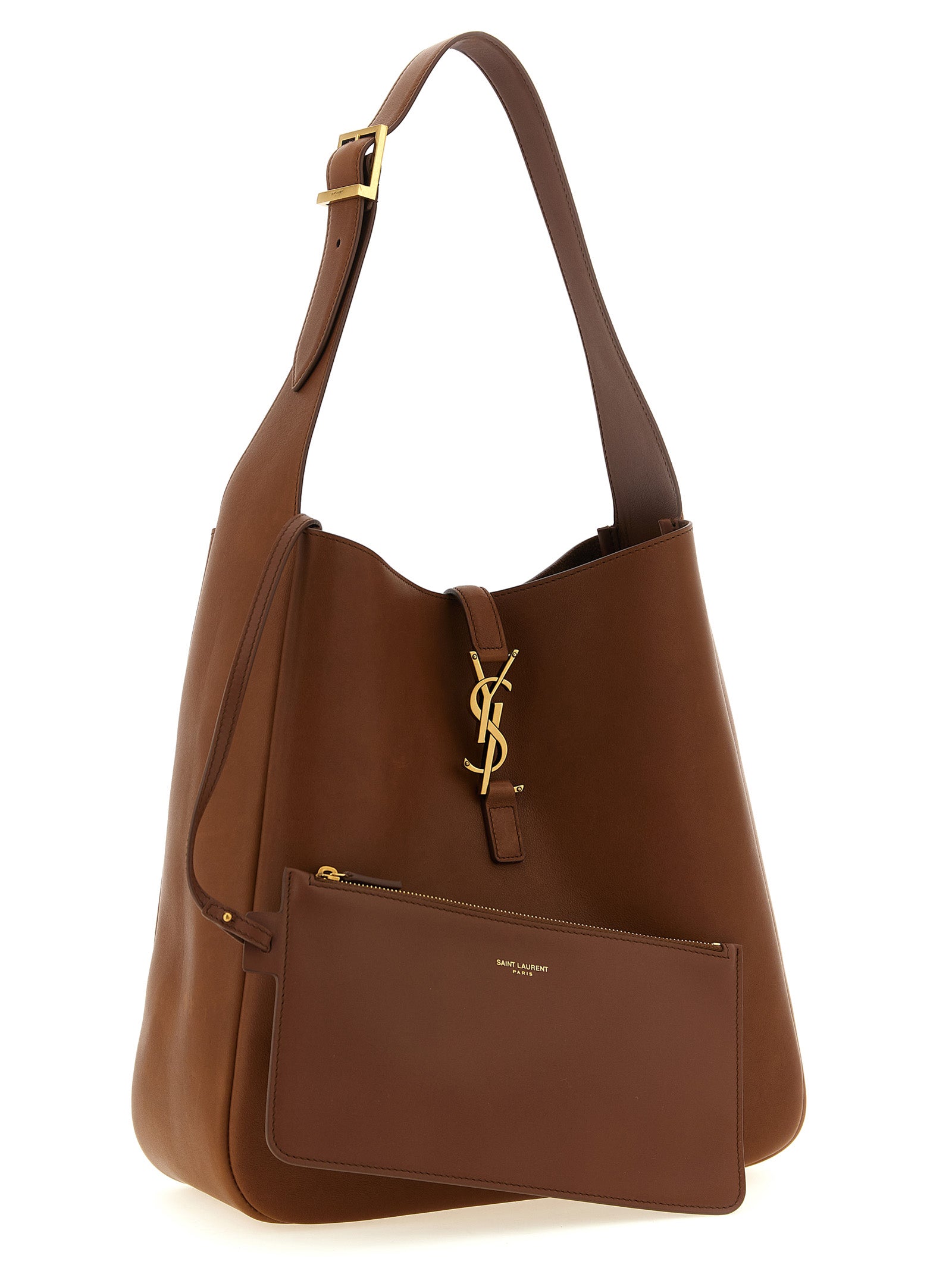 Large Shoulder Clutch Bag by Saint Laurent for women in suede calfskin leather brown features a effortless sophistication silhouette, secured by a with ample and versatile shoulder-strap, adjustable-strap & handle for a effortless sophistication finish.