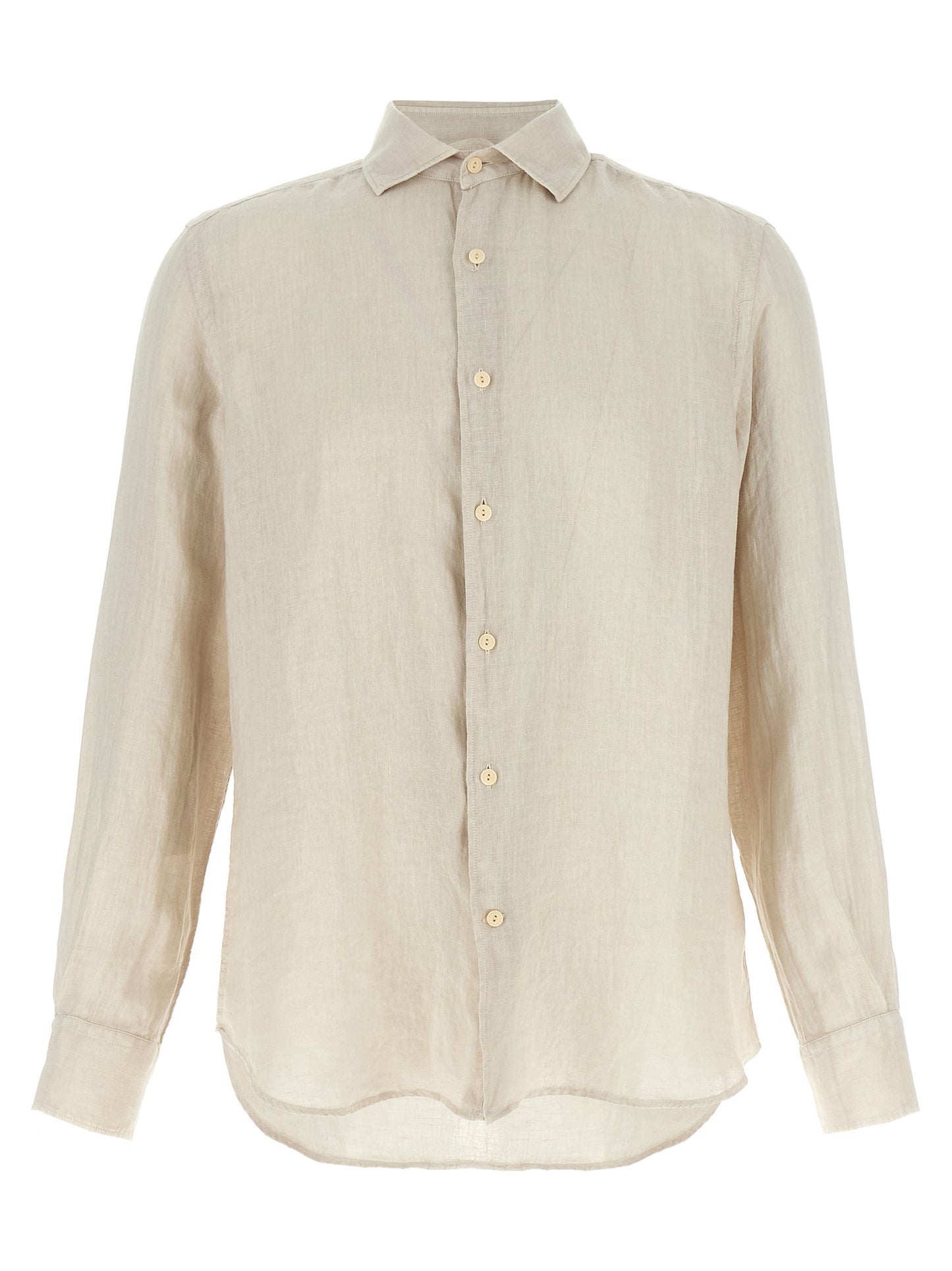Shirt by MC2 Saint Barth for men in linen beige showcases a sharp silhouette, elegantly detailed with a sharp and sharp .