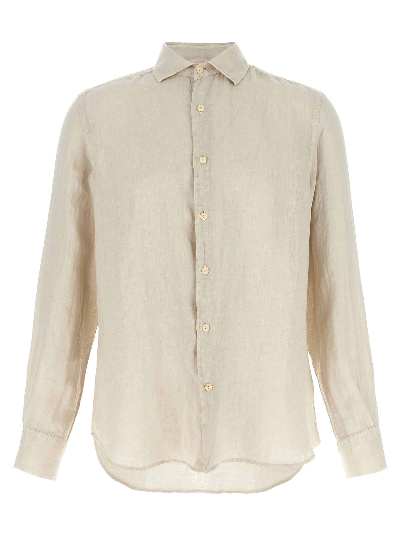 Shirt by MC2 Saint Barth for men in linen beige showcases a sharp silhouette, elegantly detailed with a sharp and sharp .