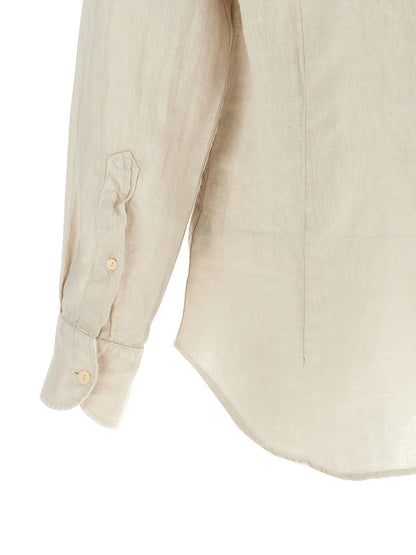 Shirt by MC2 Saint Barth for men in linen beige showcases a sleek silhouette, elegantly detailed with a sleek and for a sleek finish.